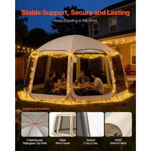 15 x 13.8 ft Pop-Up Screen Tent 12–15 Person Large Screened Canopy Shelter with Netting Sides Stakes & Carry Bag – (Beige)