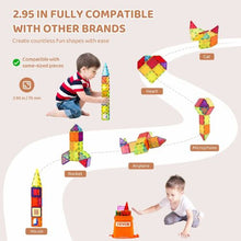 Magnetic Tiles 55PCS Building Blocks Set with Car Base & Digital Cards, STEM Toy for Kids 4+