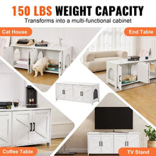 47.2-Inch Cat Litter Box Enclosure for 2 Cats Hidden Double-Room Wooden Cabinet Fits Most Litter Boxes (White)