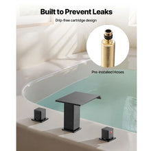 Roman Tub Faucet 3-Hole Waterfall Bathtub Faucet 2 Handles Deck Mount Drip-Free (Matte Black)