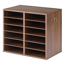 Wood Literature Organizer 12 Compartments Adjustable Shelves Countertop File Sorter (Brown)