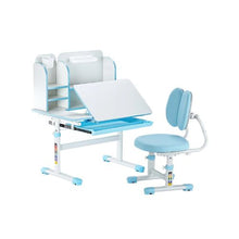 Kids Study Desk & Chair Set with Storage Adjustable Height & Tilting Desktop (Blue)