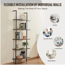 5-Tier Ladder Shelf 17.3 x 11.8 Inch Wall-Mounted Bookshelf with Metal Frame (Black)