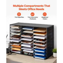 27 Compartments Metal Literature Organizer with Wooden Top Countertop Office Home Storage Organizer for File (Black)