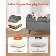 Gray Button-Tufted Storage Ottoman Bench PU Leather Solid Wood Legs