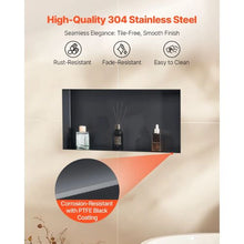13 x 25 Inch Waterproof Frameless Shower Niche Stainless Steel Wall Storage (Black)