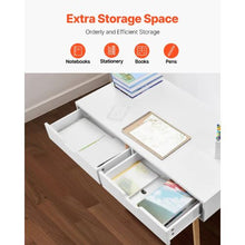 White & Wood Small Kids Desk with Drawers – Rectangle MDF Study Table for Bedroom Home & Office