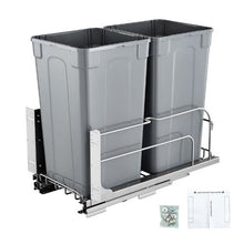 Pull-Out Trash Can 27 QT x2 Heavy Duty Kitchen Waste Bin with Soft Close Slide & Door Kit (Grey)