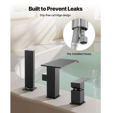 Roman Tub Faucet 3-Hole Waterfall Bathtub Faucet Set with Shower Head & 1 Handle Deck-Mount (Matte Black)