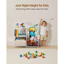 2-Tier Kids Bookshelf & Toy Storage Organizer with Fabric Toy Chest (White)