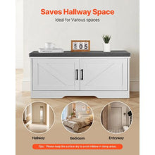 39.4 x 14.0 x 18.1 In Shoe Storage Bench with Padded Seat 2 Barn Doors & Adjustable Shelf (White + Black)