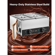 Chocolate Melting Machine 2-Tank 17.6 Lbs 1600W Dual Temp Control Water Bath Heating 86–185°F