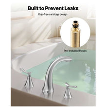 Roman Tub Faucet 3-Hole Waterfall Faucet Gooseneck Spout 2 Handles Deck Mount Brushed Stainless Steel
