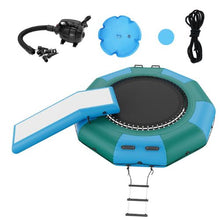 10FT Inflatable Water Bouncer Floating Trampoline with Slide 3-Step Ladder & Electric Air Pump for Pool and Lake