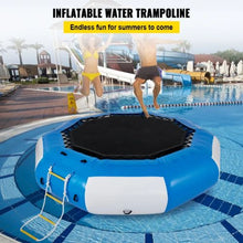 13FT Inflatable Water Trampoline Round Bouncer with Escalator Blue & White
