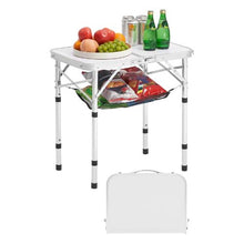 24x16 In Adjustable Folding Camping Table with Mesh Shelf (Silver)