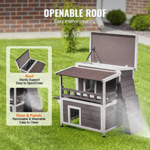 Weatherproof 2-Story Outdoor Cat House with Balcony PVC Door Flaps Open Roof 30"L x 30"W x 32"H