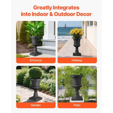 16.5" Plastic Urn Planters Classic Flower Pots for Indoor & Outdoor Décor (Set of 2) Black