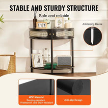 Half-Moon Rattan Console Table with Storage, (Black)
