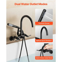 Clawfoot Tub Faucet Wall-Mount Bathtub Filler with Handheld Shower Matte Black Adjustable Arms & Gooseneck Spout
