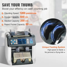 Cash Counter and Sorter with Mixed Denomination, 2CIS, SN, UV, IR, MG, DD Detection Multi-Currency Printer Enabled