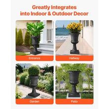26.4" Plastic Urn Planters Classic Flower Pots for Indoor & Outdoor Décor (Set of 2) Black