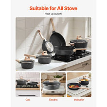 Pots and Pans Set Nonstick Granite Cookware Set for Kitchen (17 Piece) Black"