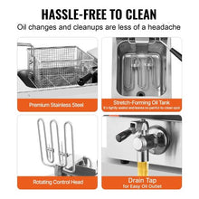 Commercial Deep Fryer 3500W Dual Tank, 2 x 9Qt/8.5L Stainless Steel with 2 Baskets & Temp Control
