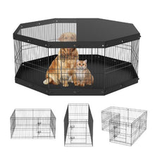 Dog Playpen 8-Panel Foldable Metal Fence with Cover & Pad 24" H Indoor/Outdoor Pet Pen