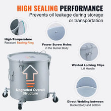 8 Gal Fryer Grease Bucket, Oil Disposal Caddy with Caster Base Rust-Proof Carbon Steel Lock Clips Lid Filter Bag for Hot Cooking Oil (Gray)