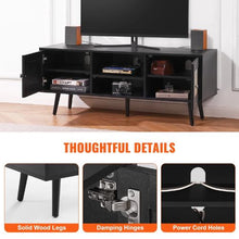 55 Inch Mid Century Modern Rattan TV Stand with Adjustable Shelves for Living Room Media Room (Black)