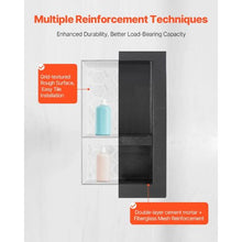 16 x 24 Inch Dual Shower Niches with Adjustable Shelves Waterproof (Black)