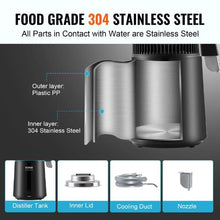 4L Water Distiller 1.05 Gallon Pure Water Purifier for Home 750W Stainless Steel Interior Countertop Distilled Water Maker -( Black)
