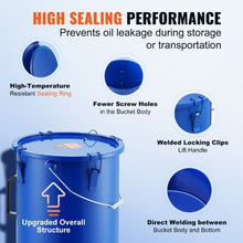6-Gal Fryer Grease Bucket Carbon Steel Oil Disposal Caddy with Rust-Proof Coating Lid Lock Clips Filter Bag – (Blue)