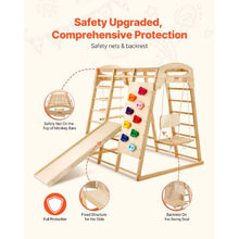 7-in-1 Toddler Indoor Jungle Gym, Wooden Climbing Playset with Swing, Slide & More