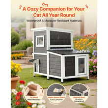 2-Story Outdoor Cat House for 3 Cats Elevated Feral Shelter with Stairs Clear Window & Flap Doors Waterproof 42" x 25" x 34"