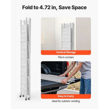 5-Tier Foldable Storage Shelf 32 x 14 x 72 Inch Metal Shelving Unit with Wheels & Hooks No Assembly (White)