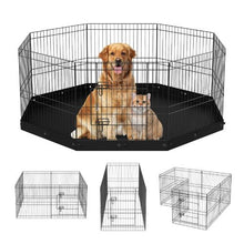 Dog Playpen 8-Panel Foldable Metal Pet Fence with Pad & Stakes 24" H Indoor/Outdoor