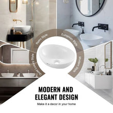 16" Oval Vessel Sink White Ceramic Above Counter Bathroom Basin