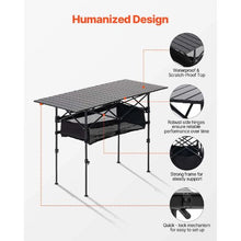 Portable Roll Up Camping Table – Adjustable Aluminum Outdoor Table with Storage & Carry Bag (Black)