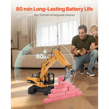 15-Channel 3-in-1 RC Excavator 1:14 Scale Digger with Metal Shovel Lights & Sound Remote Control Vehicle for Kids – Includes 2 Batteries