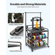 3-Tier 3D Printer Filament Storage Rack with Wheels Filament Holder & Organizer (Black)