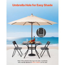 37-Inch Square Metal Bistro Table with Umbrella Hole – All-Weather Steel Slat Patio Furniture for Lawn Garden and Porch(Black)