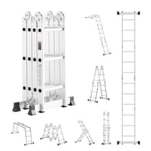 7-in-1 Folding Ladder 12 FT Adjustable Extension Ladder A-Frame Telescoping Ladder 330 LB Capacity