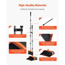 Broom & Dustpan Set with Self-Cleaning Teeth Long-Handle Upright Dustpan for Home Restaurant Office