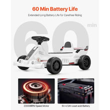 Electric Go-Kart for Kids 6V Battery Powered, 2 MPH Constant Speed, LED Headlight & Horn Ages 2+ White
