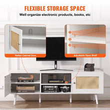 Rattan TV Cabinet for 65 Inch TV Boho Entertainment Center with Built-in Socket USB Ports & Storage (White)