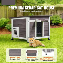 Outdoor Wooden Cat House with PVC Door Flaps and Window Weatherproof Shelter for Multiple Cats 24"L x 21"W x 18"H