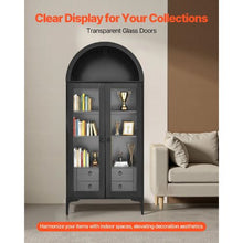 70-Inch Arched Display Cabinet with Glass Doors 4-Tier Curio Cabinet with Adjustable Shelves