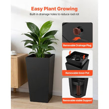 30" Tall Planters Black Tapered Outdoor Flower Pots with Casters (Set of 2)